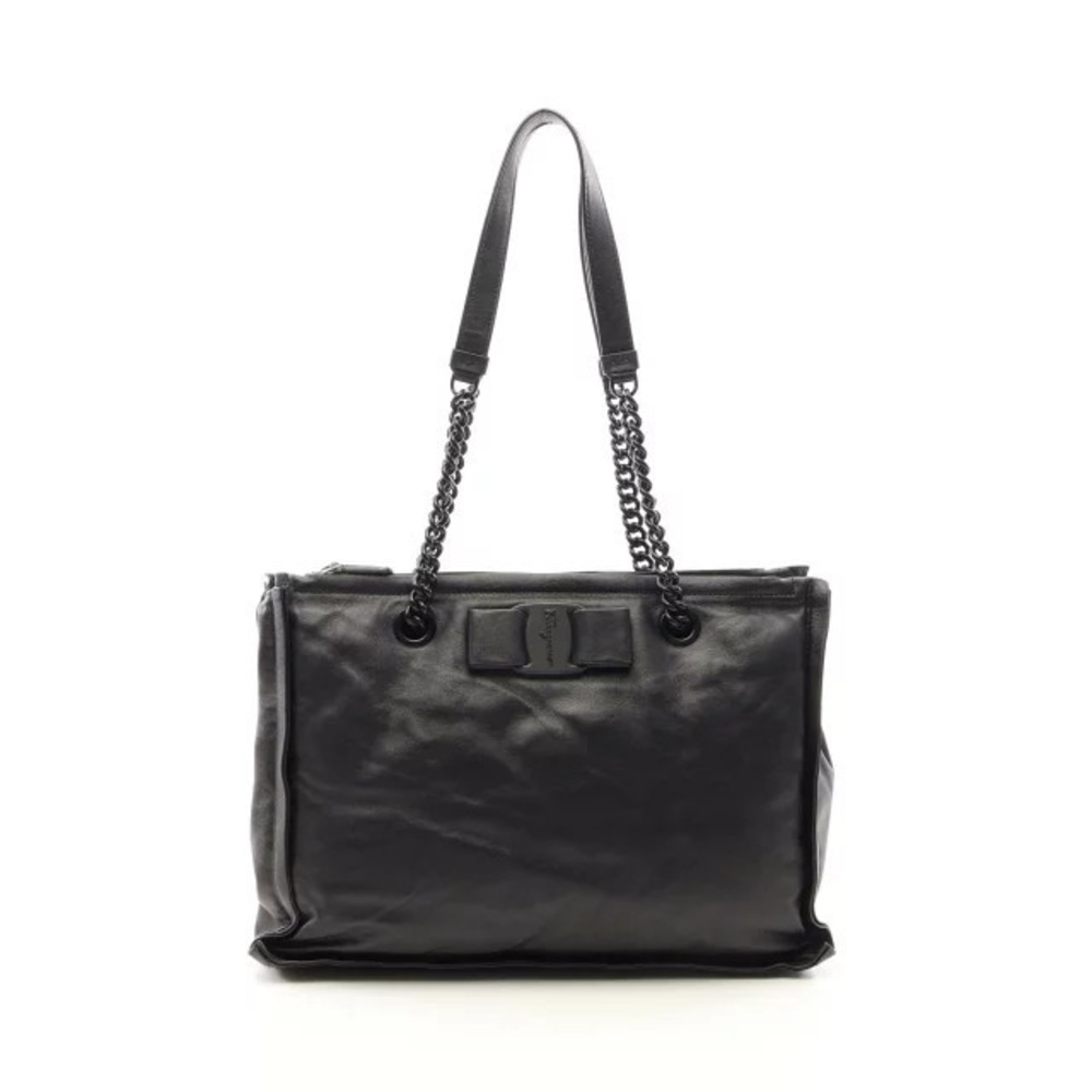 Salvatore Ferragamo Vara Ribbon Shoulder Bag Leather Black